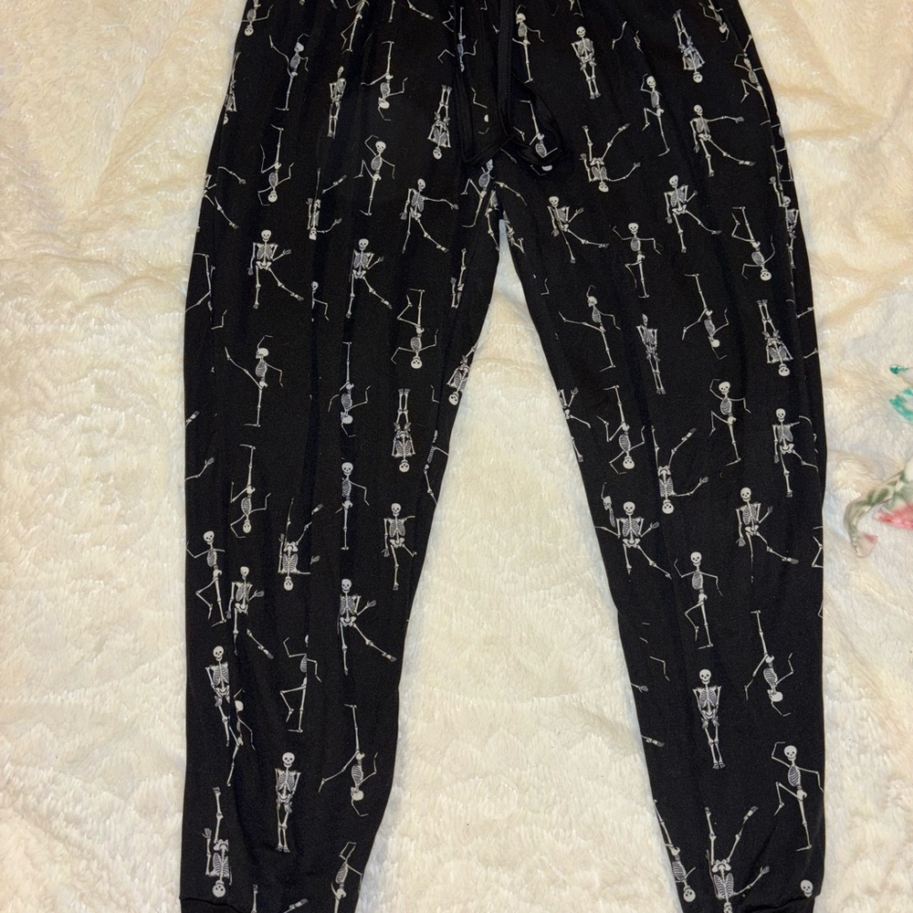 Black Full-Length Pajama Joggers with Patterned Design